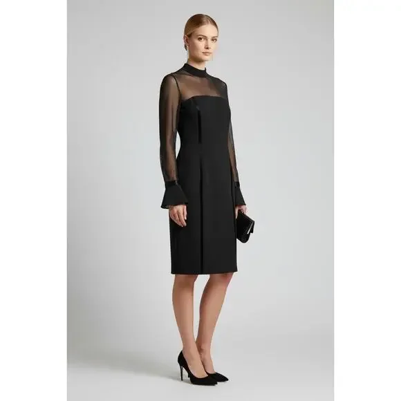 Oleg Cassini Black Tie Vintage Special Occasion Dress Long Sleeve Black Size 8 - Picture 1 of 7